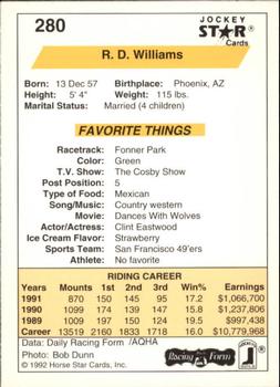 1992 Jockey Star #280 R.D. Williams Back